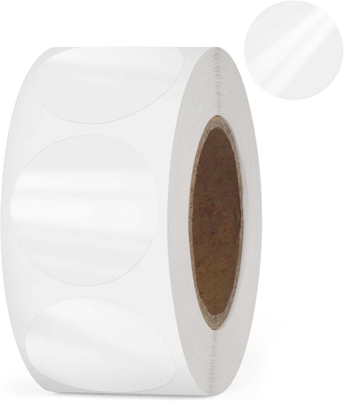 Etiqueta redonda transparente de 1 pulgada, autoadhesiva, sello de oblea de punto, impermeable, extraíble para paquete minorista, rollo de sobres de