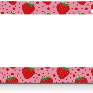Beabes Lindo patrón de fresa fruta rosa soporte para placa de matrícula lunares marco rojo cubierta de placa de matrícula accesorios de coche 2 Beabes Lindo patrón de fresa fruta rosa soporte para placa de matrícula lunares marco rojo cubierta de placa de matrícula accesorios de coche 2