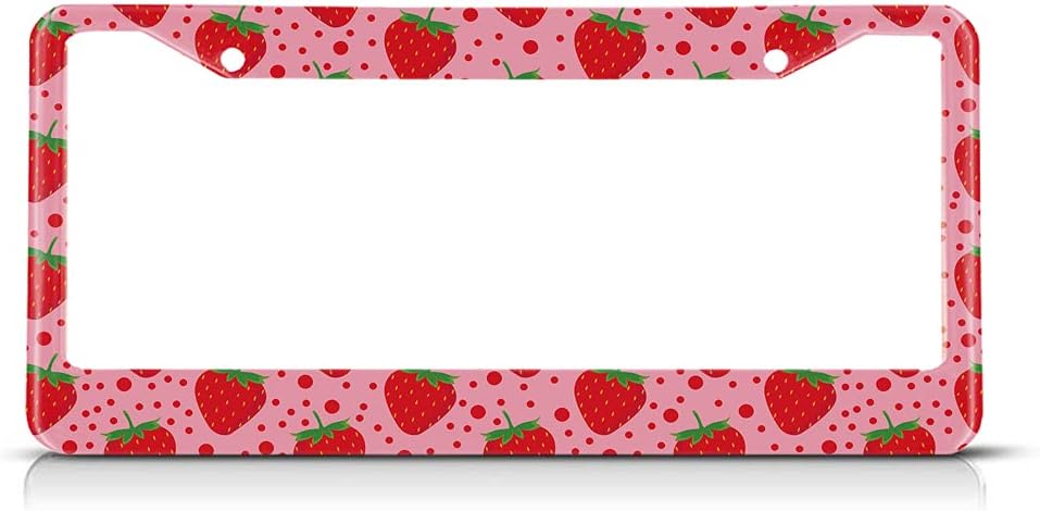 Beabes Lindo patrón de fresa fruta rosa soporte para placa de matrícula lunares marco rojo cubierta de placa de matrícula accesorios de coche 2