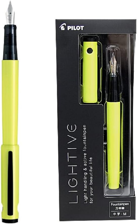 Pilot – Pluma estilográfica luminosa, punta media, color amarillo activo, FLT-2SR-AYM, tinta negra, con lápiz capacitivo original, bolígrafo táctil