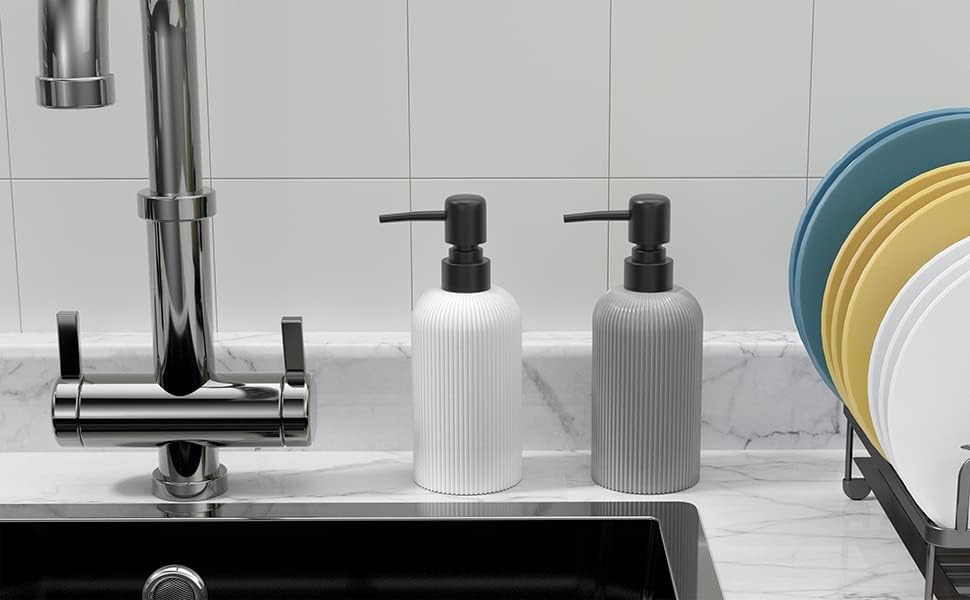 LKKL Paquete de 2 dispensadores de jabón, dispensador de jabón para platos y dispensador de jabón de manos para cocina y baño, dispensador de jabón