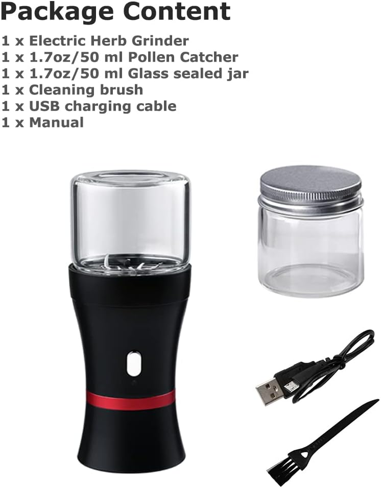 Molinillo eléctrico de hierbas, recargable por USB, 2 cámaras de vidrio de 1.7 onzas, ideal para llevar a diario