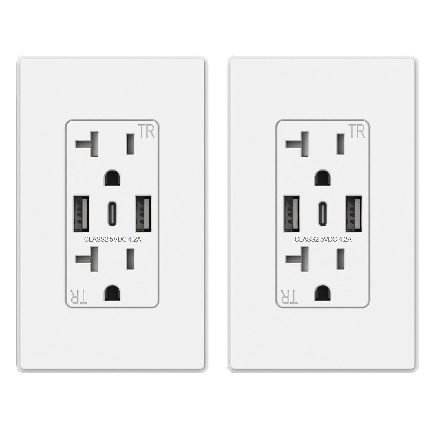 ELEGRP Tomacorrientes de pared USB, 3 puertos USB C, tomacorrientes de pared blanco mate de 20 amperios con puertos USB, salidas USB TR resistentes