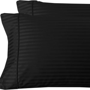 sheetsnthings Juego de 2 fundas de almohada de 300 hilos, tamaño Queen, color negro a rayas sheetsnthings Juego de 2 fundas de almohada de 300 hilos, tamaño Queen, color negro a rayas