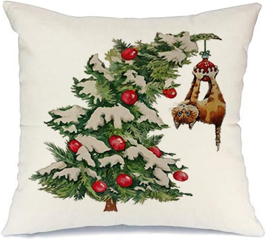 RABUSOFA Fundas de almohada de Navidad de 18 x 18 pulgadas, decoraciones de árbol de Navidad, fundas de almohada decorativas, fundas de cojín de