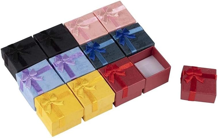 Juvale Paquete de 48 cajas de regalo de joyería con tapas y lazos para anillos, aretes, regalos (6 colores, 1.5 pulgadas)