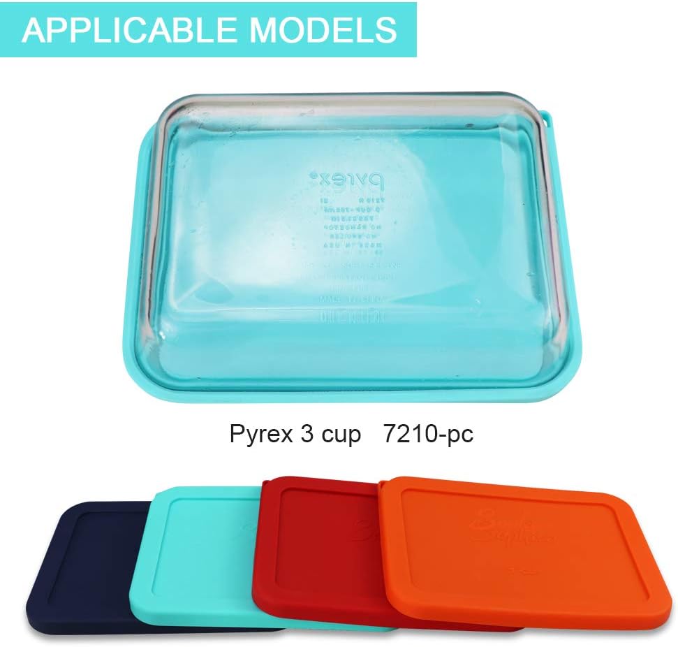 Sophico Tapa rectangular de almacenamiento de silicona para 3 tazas de repuesto para cuencos de vidrio Pyrex 7210-PC, recipiente no incluido