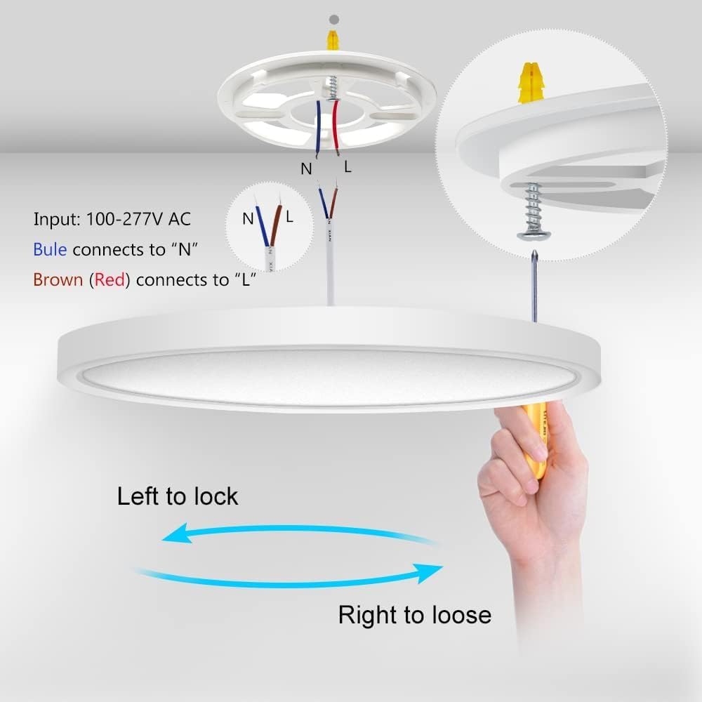 LightingWill Lámpara de techo LED de montaje empotrado de 8.9 pulgadas, 4000K Nurture White, 1800LM, 18W, accesorio de iluminación redondo moderno