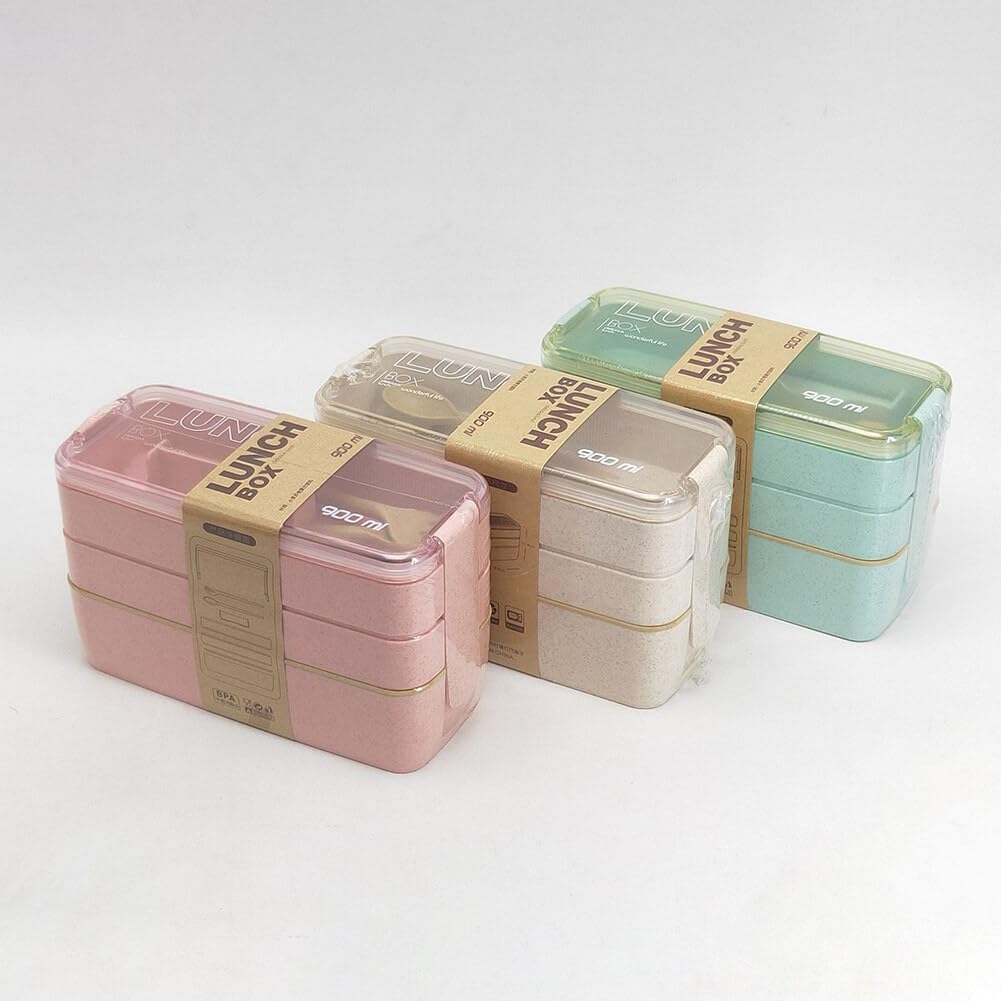 Lonchera cuadrada para adultos, 3 compartimentos, 31.1 onzas líquidas, sellada, caja Bento de 3 capas, todo en uno, contenedores Bento apilables con