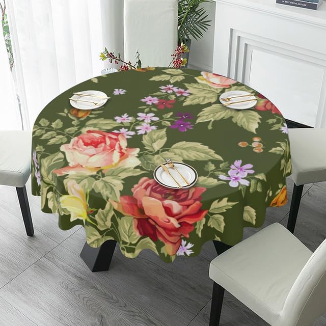 Chinoiserie – Mantel redondo vintage floral, lavable, resistente a las arrugas, para el hogar, cocina, comedor, picnic, campamento, fiesta,
