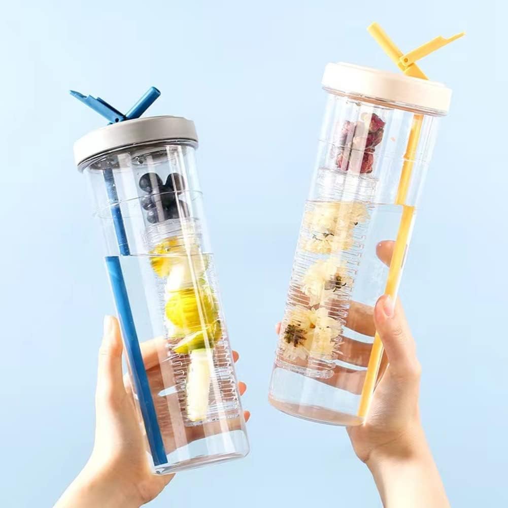 Botella de agua con infusor de frutas, botella de agua plegable de 30 onzas, botella de agua con pajilla, botellas de agua reutilizables sin BPA,