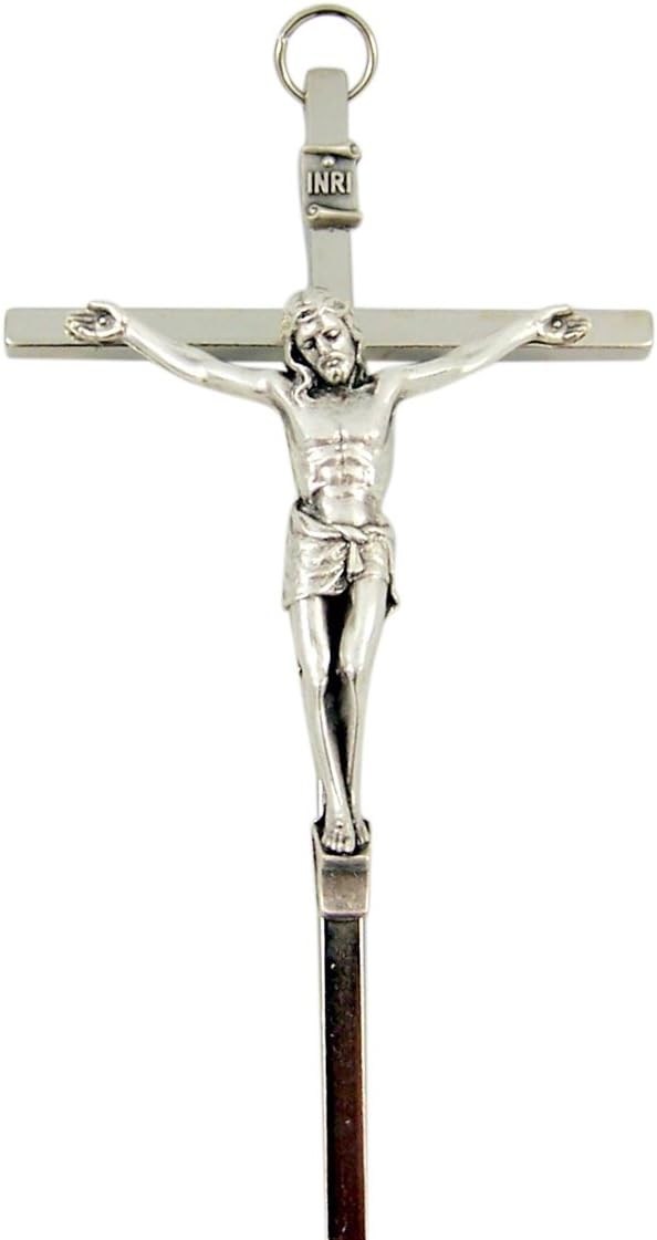 Colgante pectoral de crucifijo católico de metal plateado o cruz de pared, 4 38 pulgadas, Metal