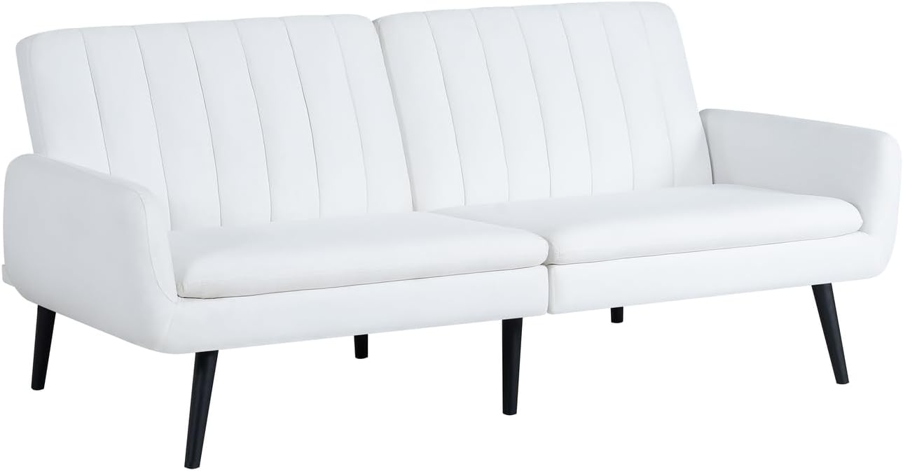 Naomi Home Raven – Sofá cama futón moderno, sofá convertible con respaldo dividido de lino para sala de estar, sofá cama moderno de mediados de