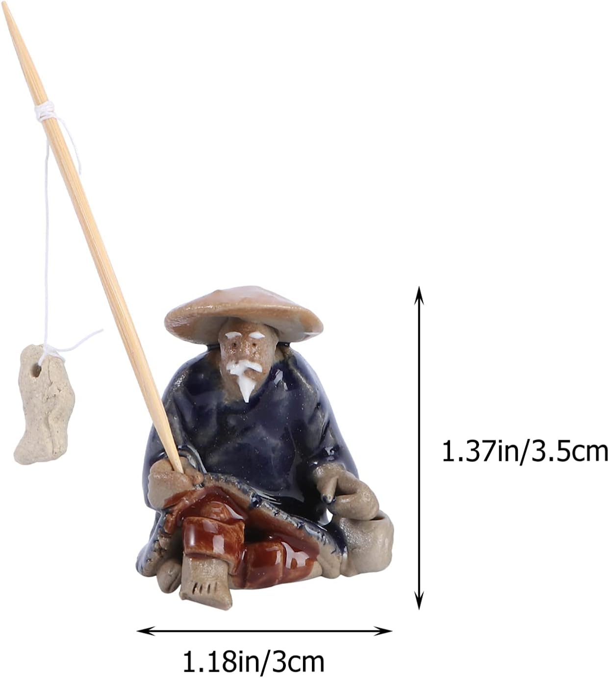 Yardwe Mini estatua de pescador de jardines de hadas, estatua de anciano, estatua de cerámica exótica, ambientes exóticos, bonsái, decoración de