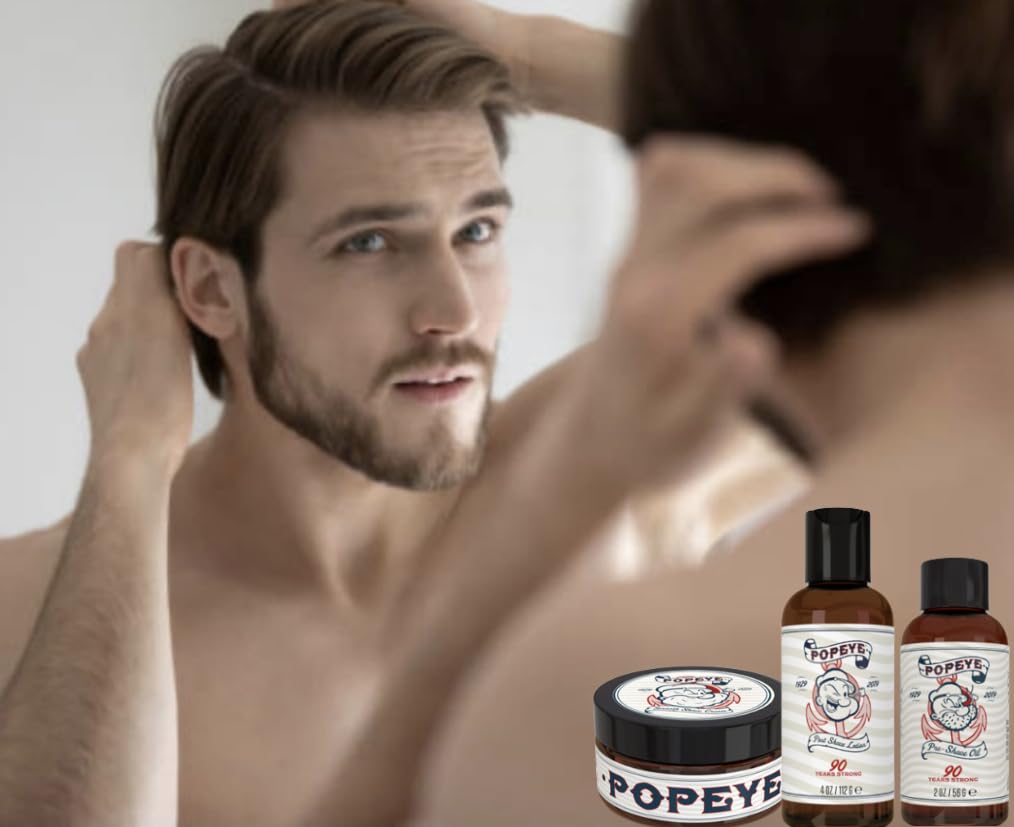 Popeye Shaving Co – Pomada para el cabello a base de agua de fijación media y alto brillo para hombres, adecuada para todo tipo de cabello, aroma a