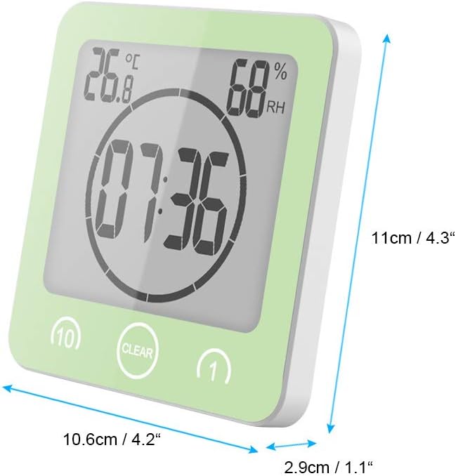 AOZBZ Shower Wall Clock, Digital Kitchen Timer with Alarm, Waterproof Touch Screen Timer, Temperature Humidity Display with Suction Cup Hanging Hole
