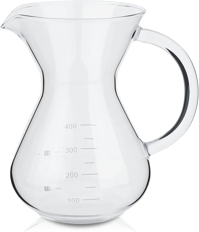 Glass Hand Drip Coffee Maker Pot with Stainless Steel Permanent Filter – 400ML with Scale