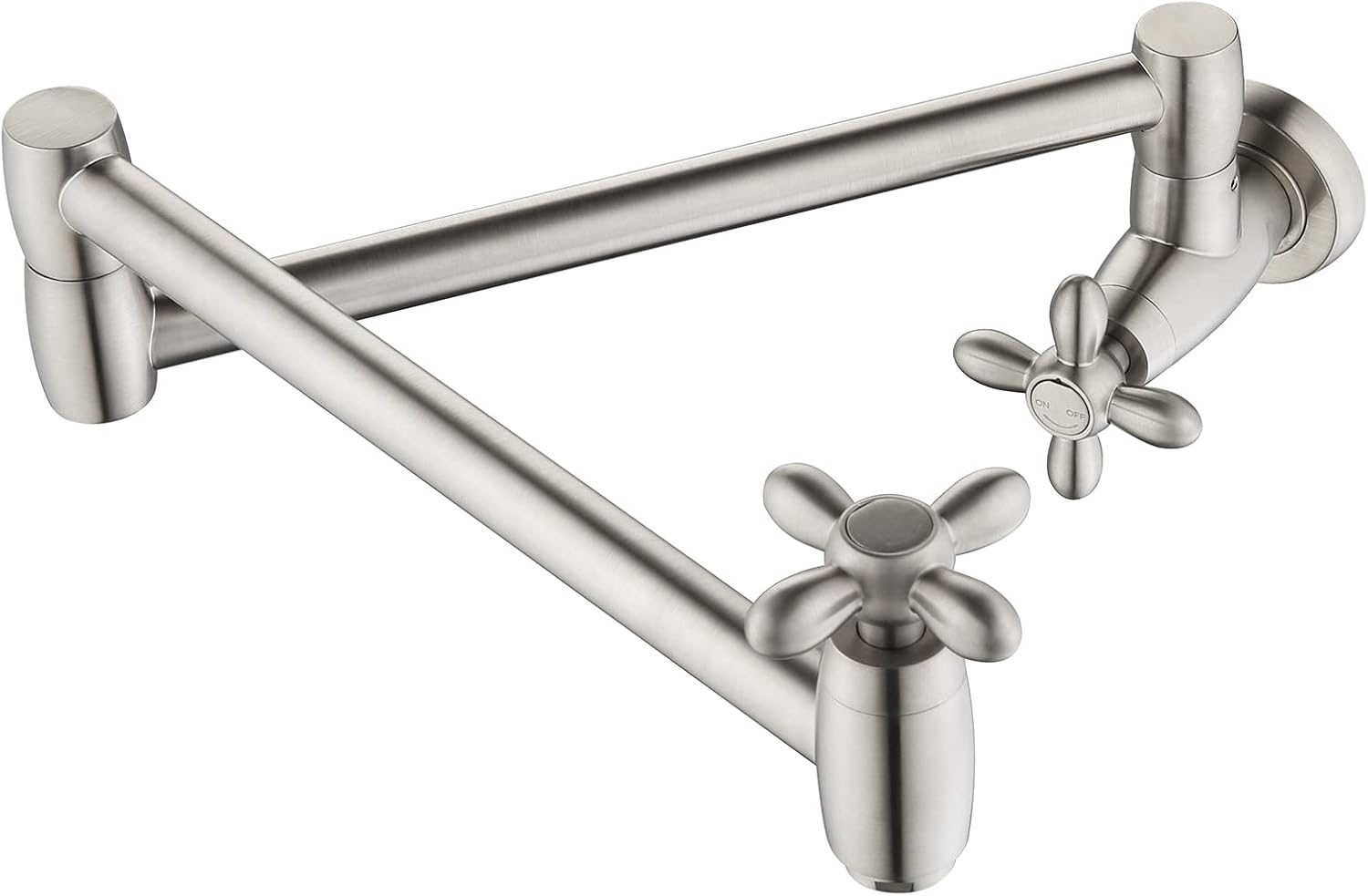 Llenador de ollas de níquel cepillado grifo de cocina de latón macizo plegable montaje en pared extensible doble articulación brazo oscilante de un