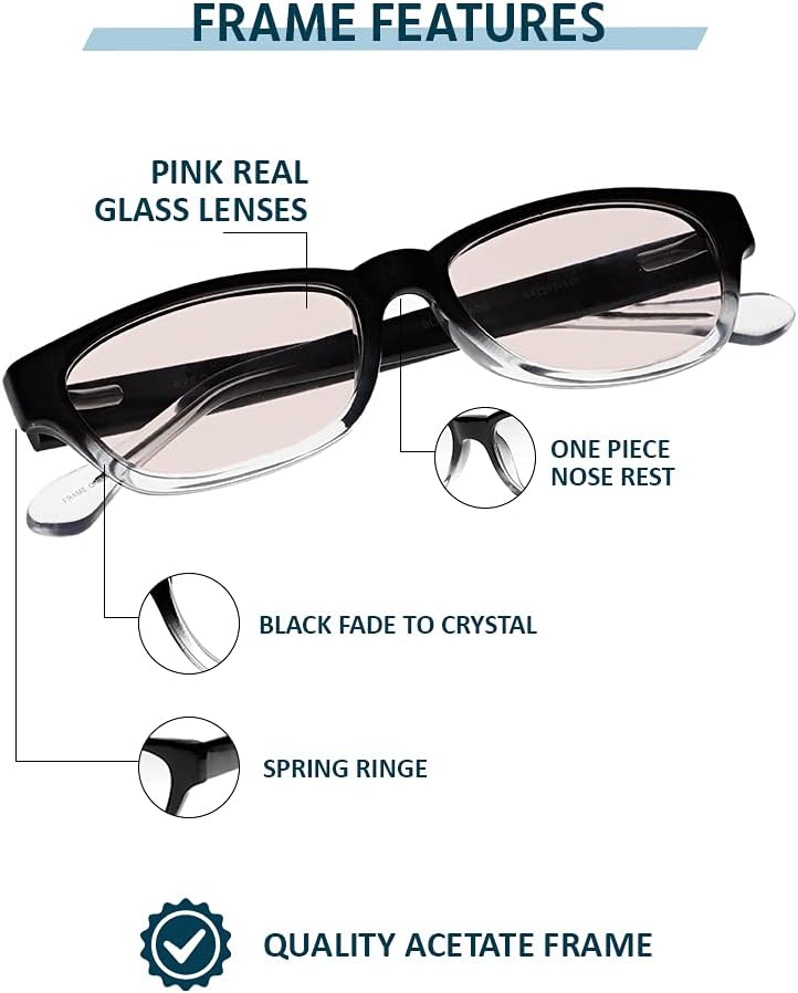 Gafas de lectura de cristal rosa lentes de cristal real en elegante marco de acetato disponible en aumento de lectura +0,25 a +3,00