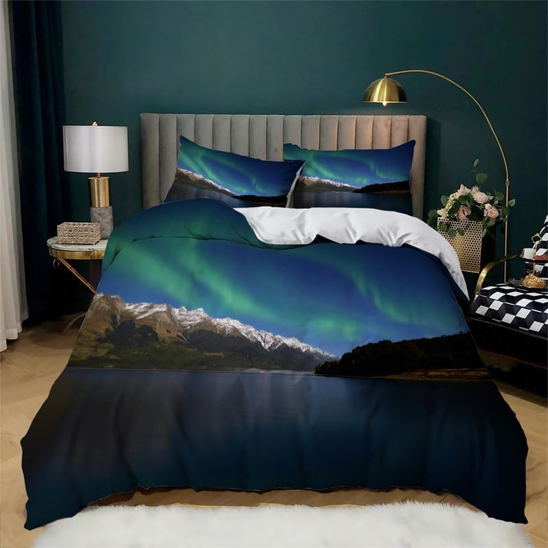 Dark Blue Lake Twin Duvet Cover View Print Twin Bedding Sets Soft Microfiber Comforter Cover and 2 Pillow Shams 20″X26″, Bed Set Duvet Covers with