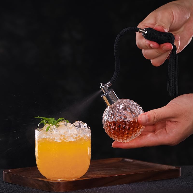 Botella de perfume de estilo vintage de cristal de 3.4 fl oz, bomba atomizadora de borlas largas de oro y plata, botella de vidrio recargable,