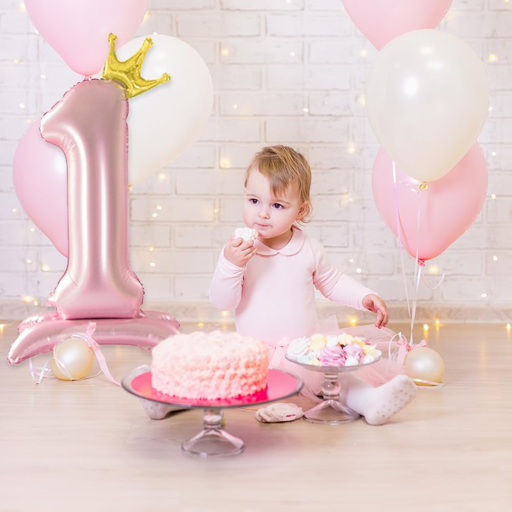 Globos de números rosas de 42 pulgadas del 0 al 9 con corona, globos de papel de aluminio de helio para cumpleaños, fiesta de aniversario de boda,