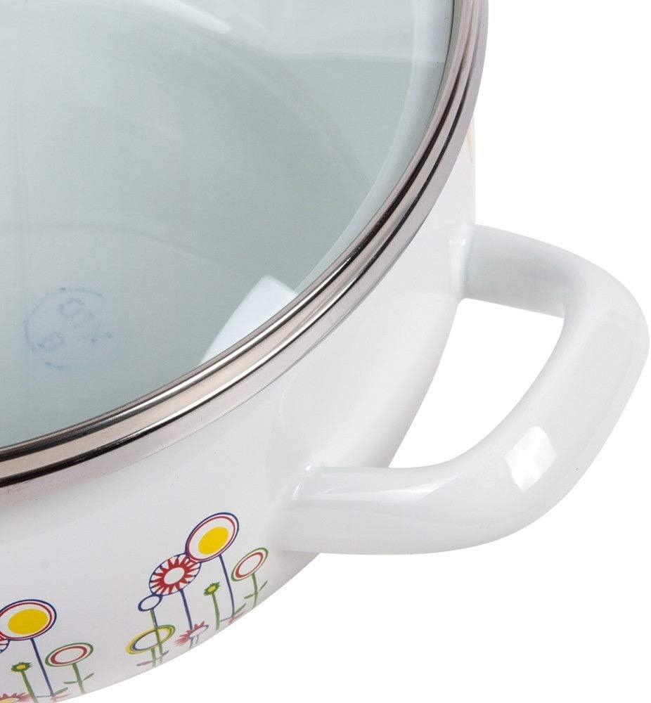 Esmalte En Acero Olla De 4.2 Cuartos Con Una Tapa De Vidrio – Flores Esmaltadas Multicolor