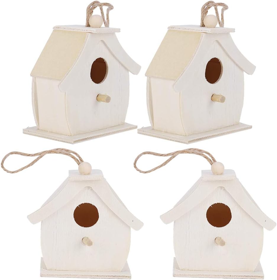 Fydun 4 piezas de madera para pájaros colgantes, nidos de pájaros, adornos para jardín al aire libre, balcón, patio, 4 unidades, casa de pájaros de