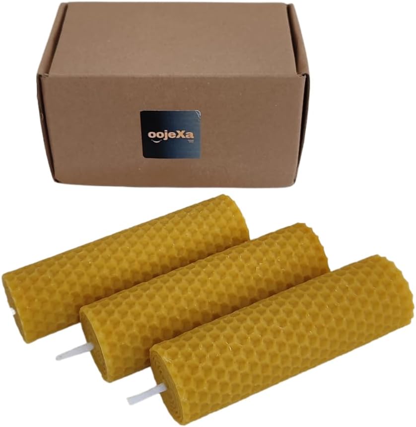 Velas de pilar de cera de abeja, 3 unidades, velas únicas como vela de emergencia de larga duración (4.7 in) – Velas de cera de abeja hechas a mano