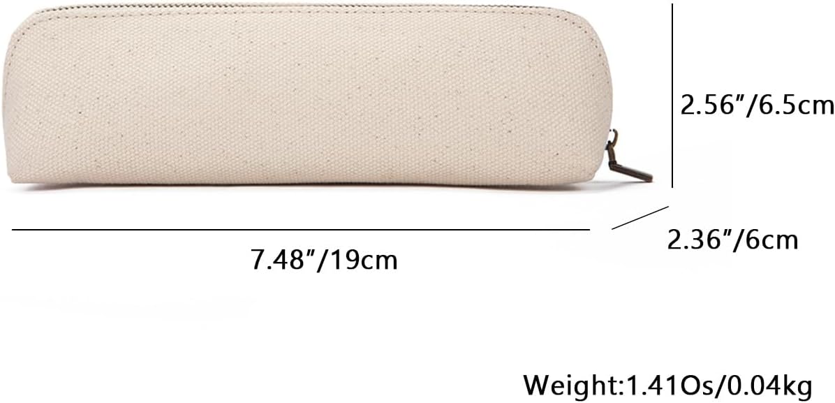 Estuche de lona para lápices, lona de algodón y bolsa multifuncional simple, almacenamiento de lápices portátil con cremallera (beige)