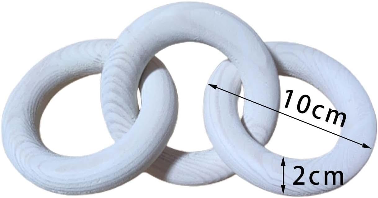 Qianly Cadena de eslabones de madera rústica de 3 eslabones tallada a mano versátil anillo de diámetro 3.9 in decoración de mesa decorativa para