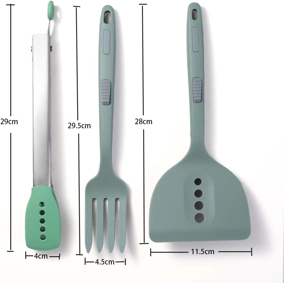 Utensilios de cocina de silicona, tenedores de cocina, pala de sartén, pinzas de cocina, juego de 3 piezas de utensilios de cocina resistentes al