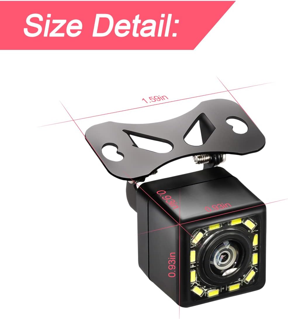 Cámara de respaldo para automóvil, cámara de visión trasera de automóvil con 12 LED de visión nocturna, impermeable, a prueba de polvo, gran angular