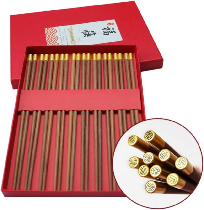 10 pares de palillos de madera dura reutilizables tallados a mano, palillos de madera natural, palillos chinos de alta calidad, adecuados para