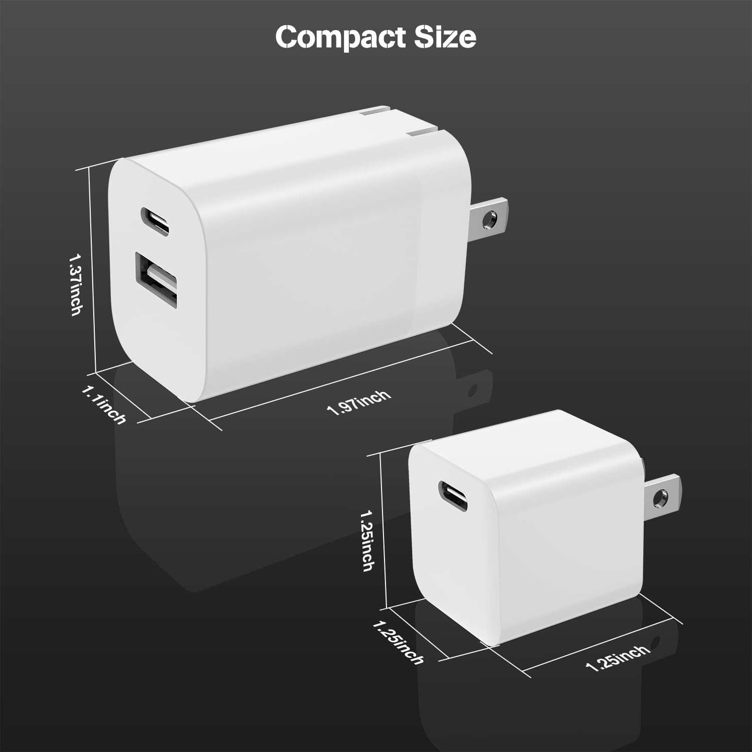 Paquete de 4 cargadores rápidos USB C 20 W PD de carga rápida de bloque de caja de cubos de enchufe y cargadores de pared dobles USB A+C de 12 W,