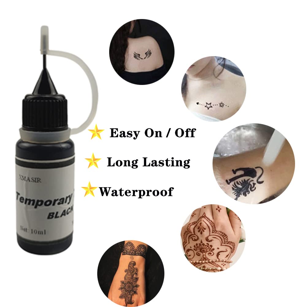 Xmasir Kit de plantillas temporales de tatuaje de 12 hojas, 3 tintas de tatuaje semipermanentes de 0.3 fl oz, kit completo de tatuajes temporales,