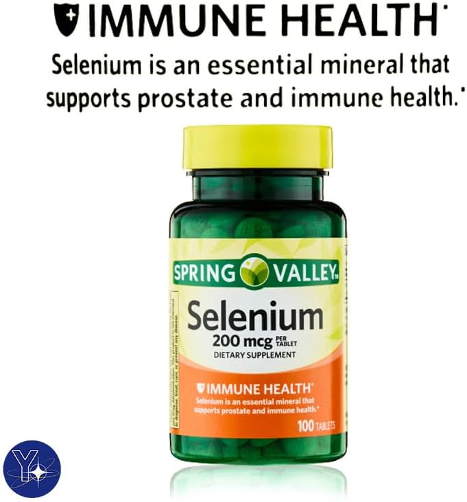 Tabletas de suplemento dietético de selenio para la salud inmunológica Spring Valley, 200 mcg, 100 unidades y marcapáginas de regalo YOLOMOLO