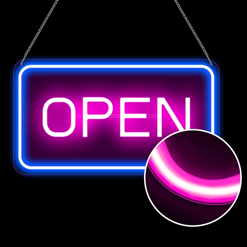 Letreros LED abiertos para negocios, 16 x 9 pulgadas, letrero de neón abierto, letrero de luz blanca cálida de alto brillo con cadena, para pequeñas