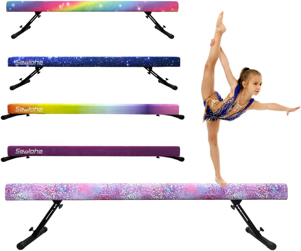 Viga de equilibrio ajustable y plegable de 8 pies, equipo de gimnasia de gamuza alto y bajo, no requiere herramientas, viga de gimnasia para