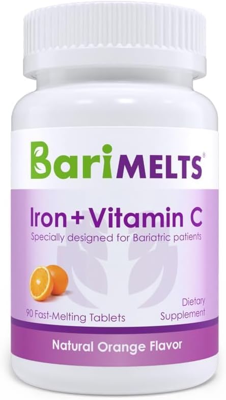 BariMelts Hierro con vitamina C vitaminas bariátricas solubles para pacientes WLS incluyendo bypass gástrico y gastrectomía de manga sabor naranja BariMelts Hierro con vitamina C vitaminas bariátricas solubles para pacientes WLS incluyendo bypass gástrico y gastrectomía de manga sabor naranja