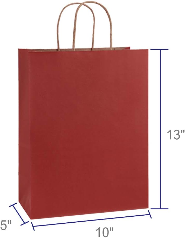 BagDream Bolsas de regalo de 10 x 5 x 13 pulgadas, 25 bolsas de papel kraft de rayas rojas, bolsas de compras, bolsas de Mechandise, bolsas de venta
