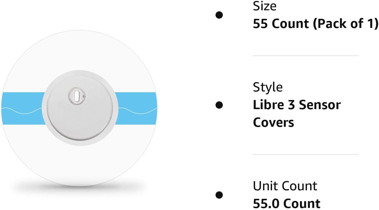 Paquete de 55 cubiertas de sensor de estilo libre para libre, 3 parches transpirables e impermeables sin agujero, cinta CGM precortada sin pegamento