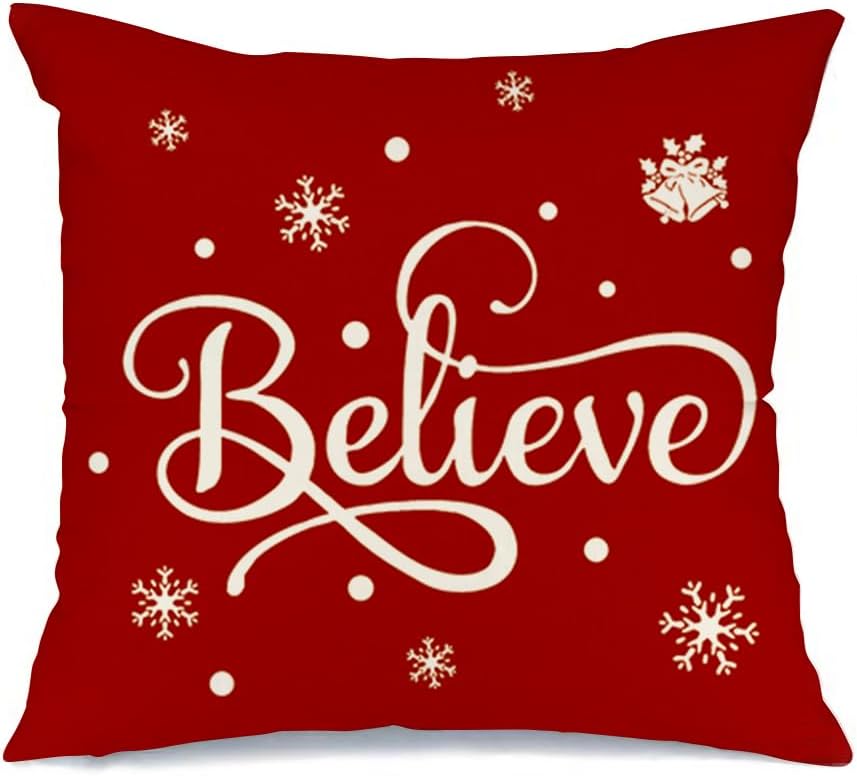 RABUSOFA Fundas de cojín de Navidad de 18 x 18 pulgadas, fundas de almohada de copo de nieve de invierno, almohadas rojas de Navidad, decoración de