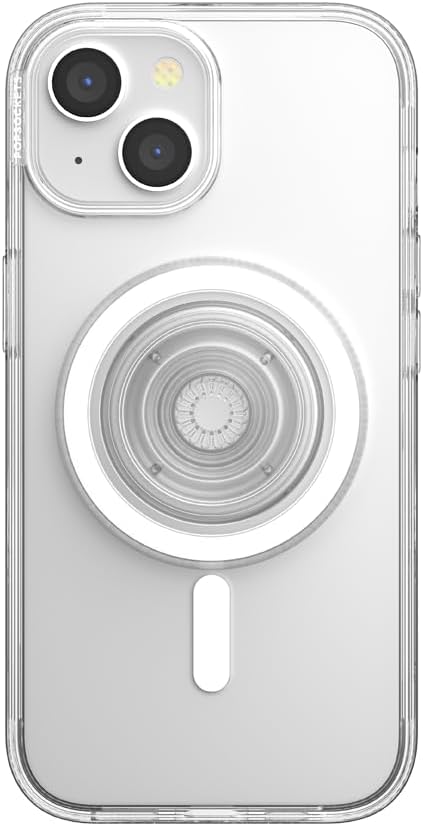 PopSockets Funda para iPhone 15 con agarre redondo para teléfono compatible con MagSafe, funda de teléfono para iPhone 15, compatible con carga