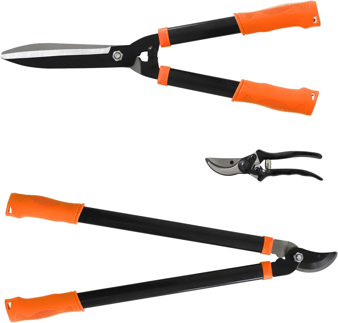 Awnpro Machete, tijeras de seto y tijeras de árbol, juego de 3 tijeras de jardín resistentes con tijeras de árbol de acción compuesta, corta ramas