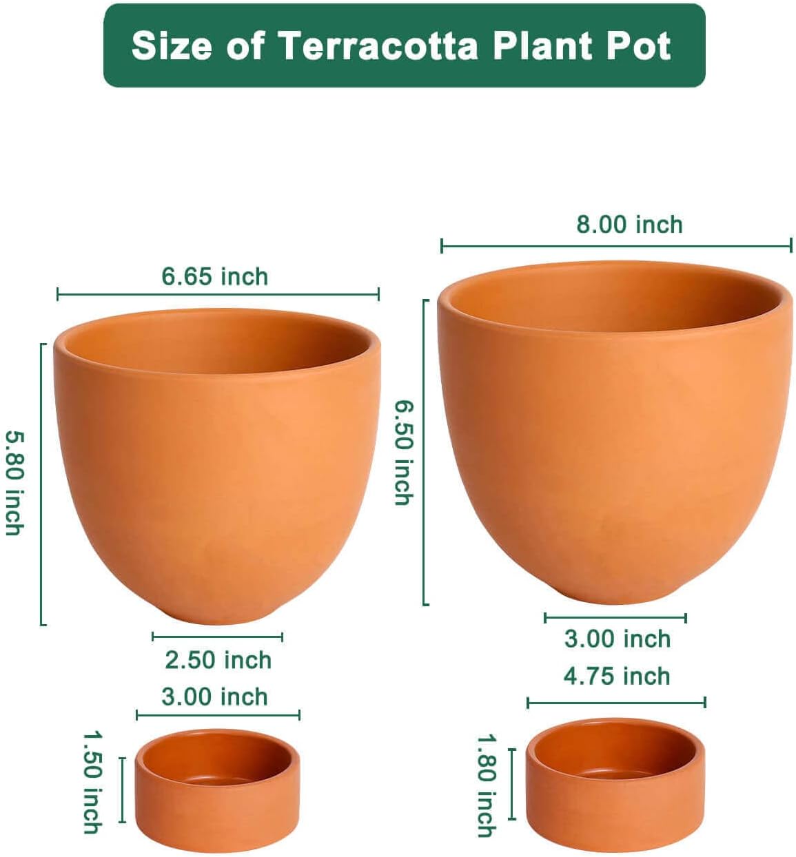 vensovo Maceta de terracota con riego automático, 2 macetas de terracota de 6 y 8 pulgadas con orificio de drenaje y platillo, maceta de arcilla