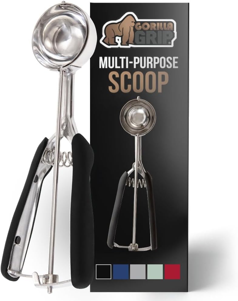 Gorilla Grip – Cuchara con resorte de acero inoxidable de alta calidad, para frutas, galletas y helados, cuchara mediana talla 30 de 2 cucharadas,