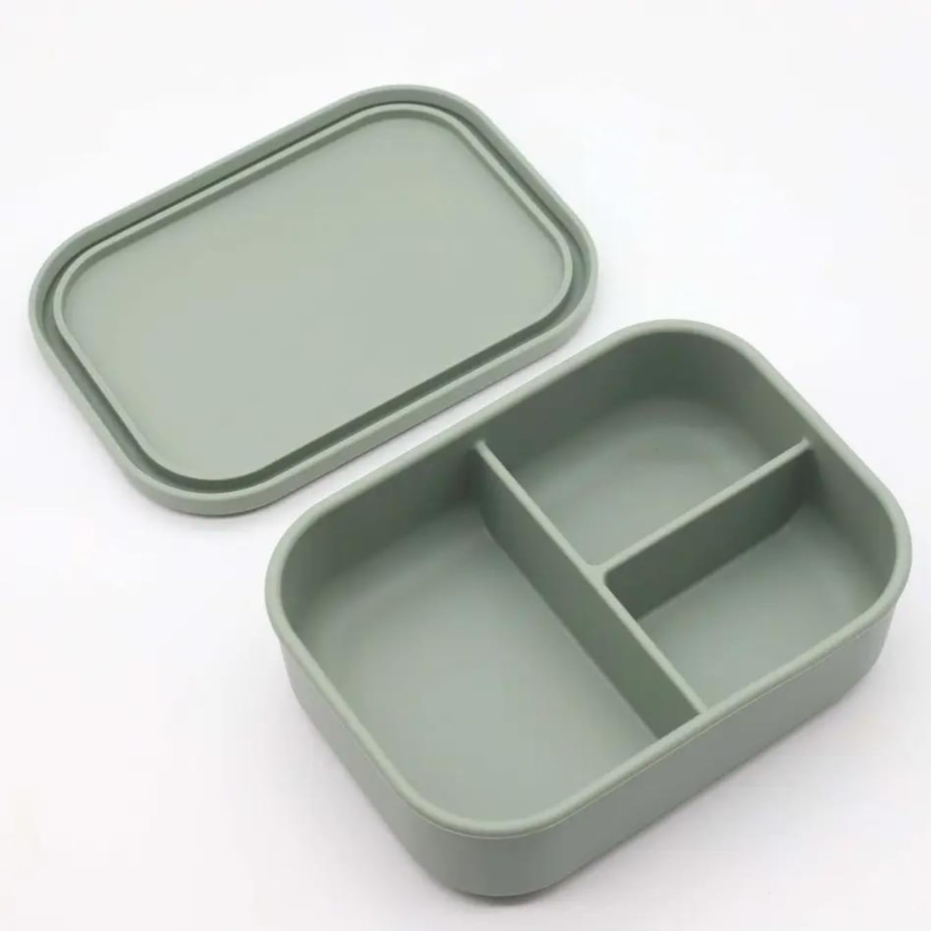 Nyte Nyte Baby Green Kids Bento Box – Lonchera 100% silicona de grado alimenticio para adultos y niños pequeños, con 3 compartimentos, apta para