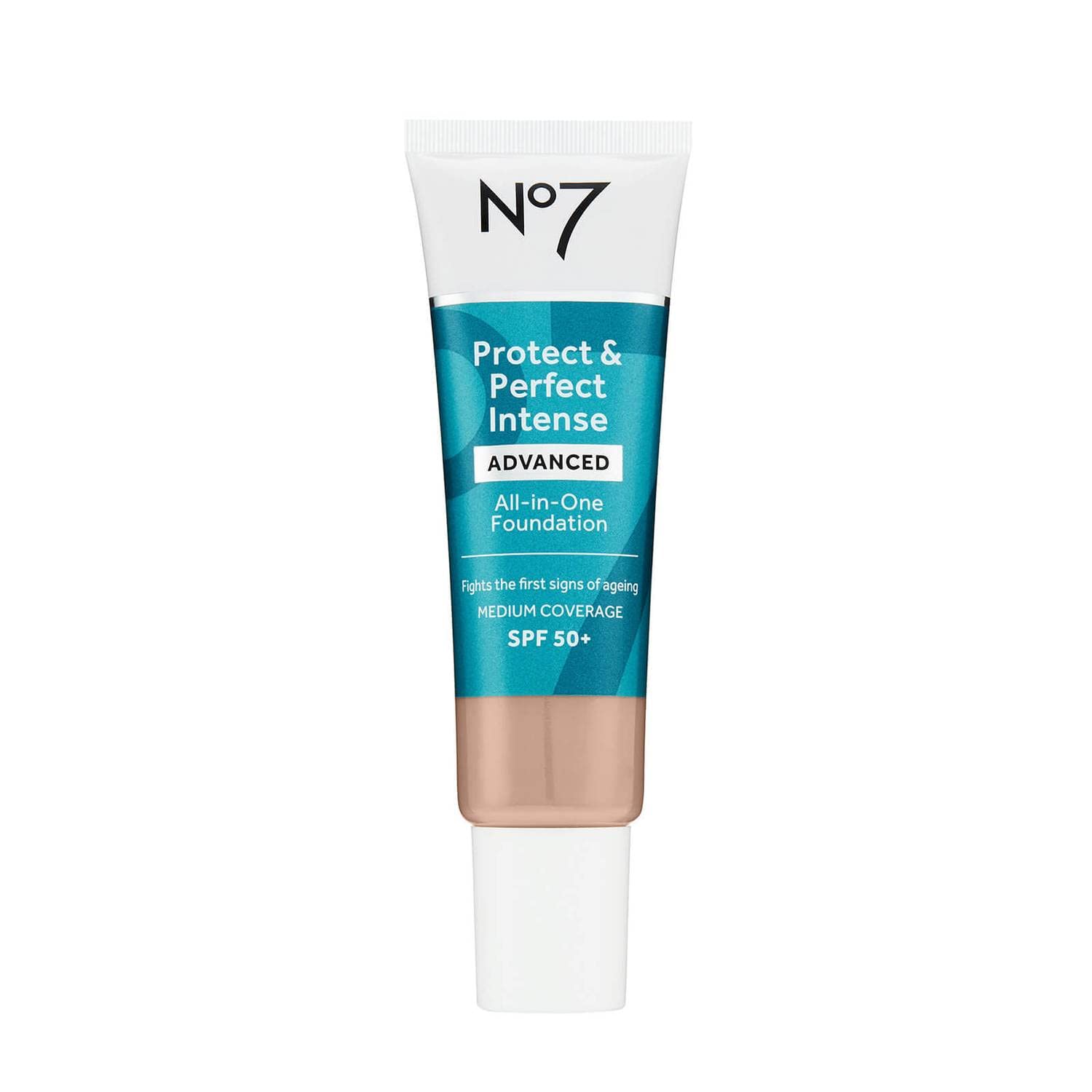 No7 Protect & Perfect – Base de maquillaje avanzada todo en uno, vainilla fresca, maquillaje de base que desafía la edad con SPF 50 para mujeres,