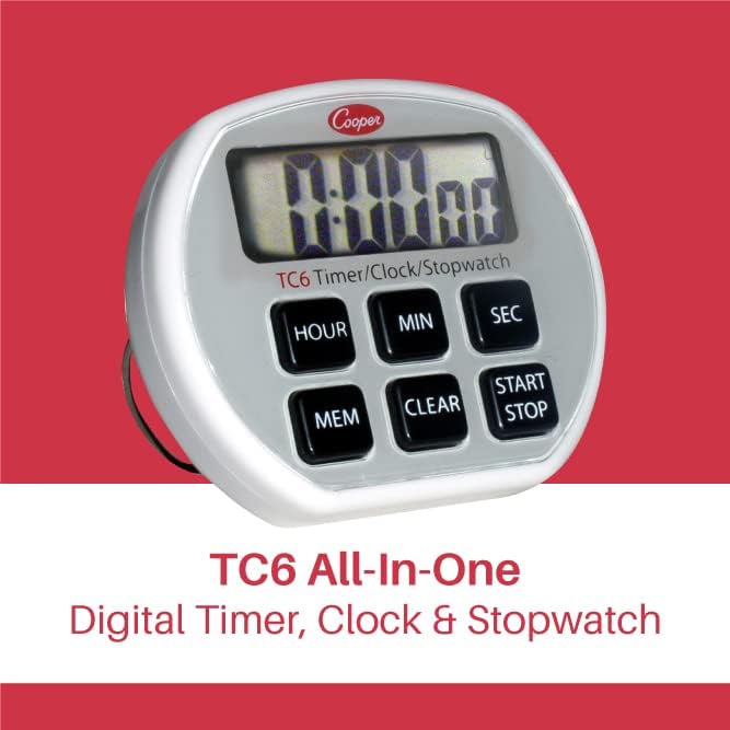 Cooper-Atkins Temporizador digital  reloj  cronómetro con funda a prueba de salpicaduras, rango de unidad de 24 horas, plata, 2.75 x 2.375 x .75